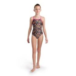Arena Girl's Allover Lightdrop Swimsuit - Freak Rose/Black/Multi -Badpak Verkoop Winkel arena girls allover lightdrop swimsuit freak roseblackmulti 2