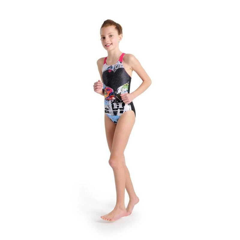 Arena Girl's V Back Swimsuit - Black/Freak Rose 3 Arena Girl's V Back Swimsuit - Black/Freak Rose - Afbeelding 3