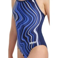 Arena Gemarmerd Halterbadpak - Navy/Multi -Badpak Verkoop Winkel gemarmerd lightdrop back badpak marineblauwmulti 2