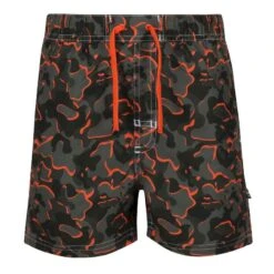 Regatta Jongens Skander II Camo Zwemshort (Druivenblad/Magma Sinaasappel)