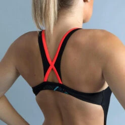 Damesbadpak Laïa -Badpak Verkoop Winkel sportbadpak voor zwemmen dames laia zwart en rood 3